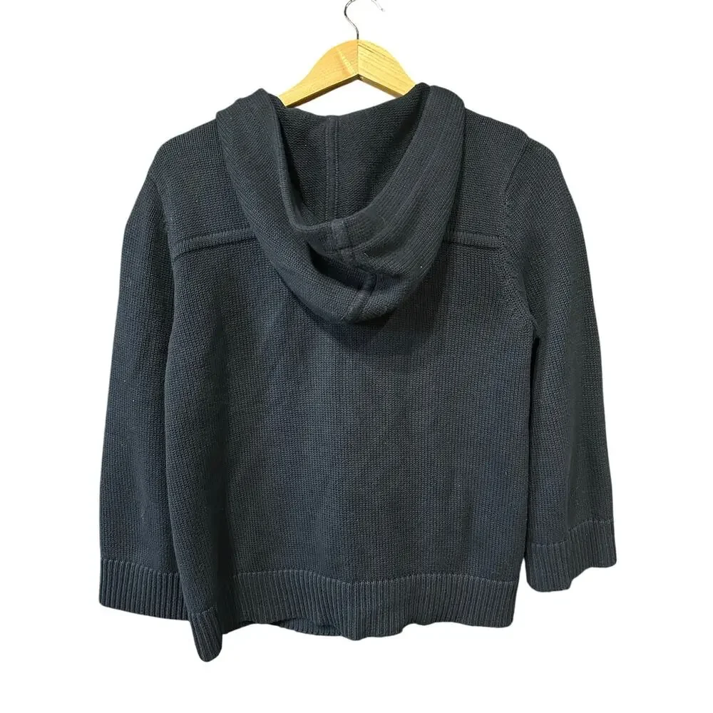 Lauren Ralph Lauren Cardigan Sweater Toggle Closure Hood Black M Timeless Preppy - Picture 3 of 13